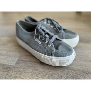 Superga Womens Canvas Platform Sneaker Shoes 7.5 US 38 EU Gray Casual Preppy